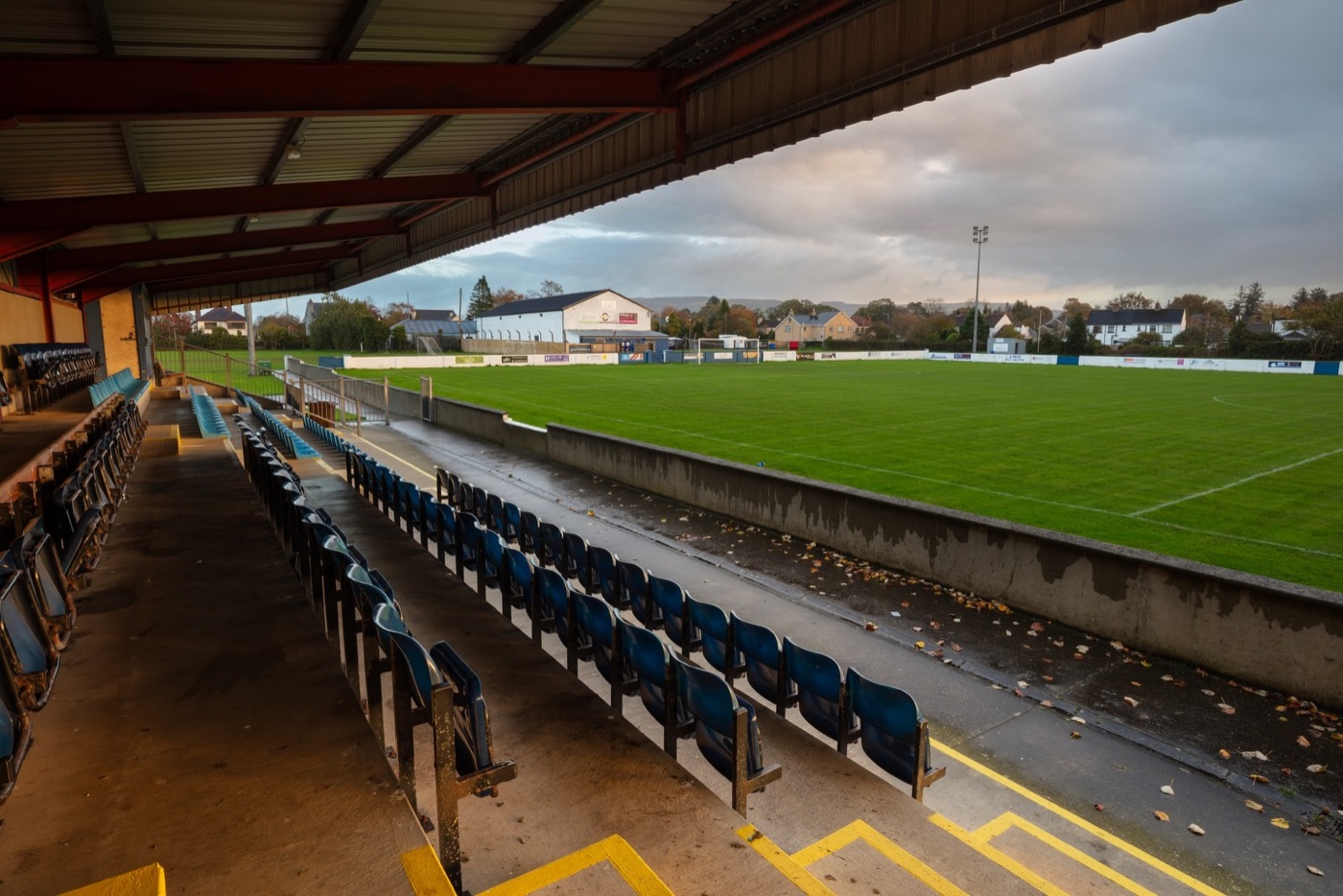 The old grass pitch at The Showgrounds, viewed from the stand