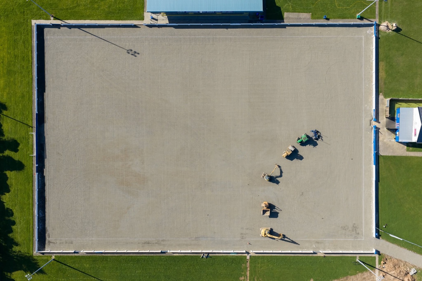 Aerial view of the pitch stripped back to bare stone during renovation